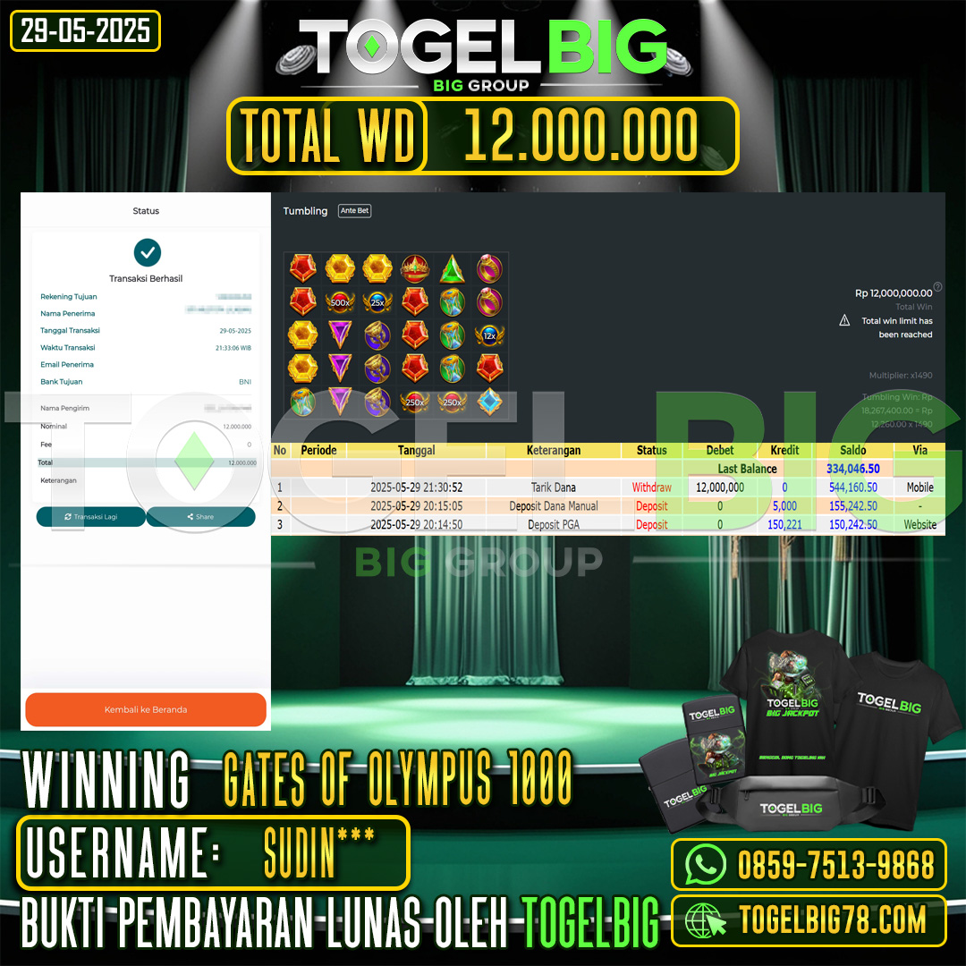 TOGELBIG JACKPOT SLOT GATES OF OLYMPUS 1000 RP.12.000.000 ,- LUNAS USER ID : SUDIN***