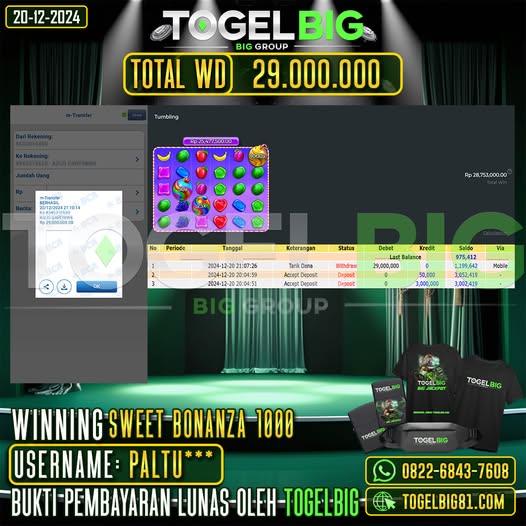 TOGELBIG JACKPOT SLOT SWEET BONANZA 1000 RP.29.000.000,- LUNAS USER ID : PALTU***