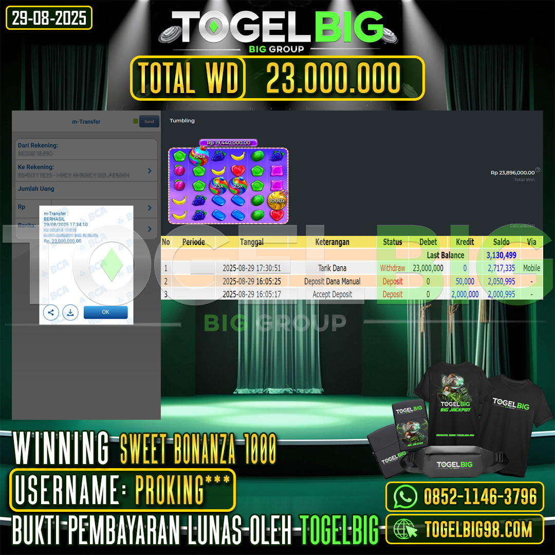 TOGELBIG JACKPOT SLOT SWEET BONANZA 1000 RP.23.000.000,- LUNAS USER ID : PROKING***