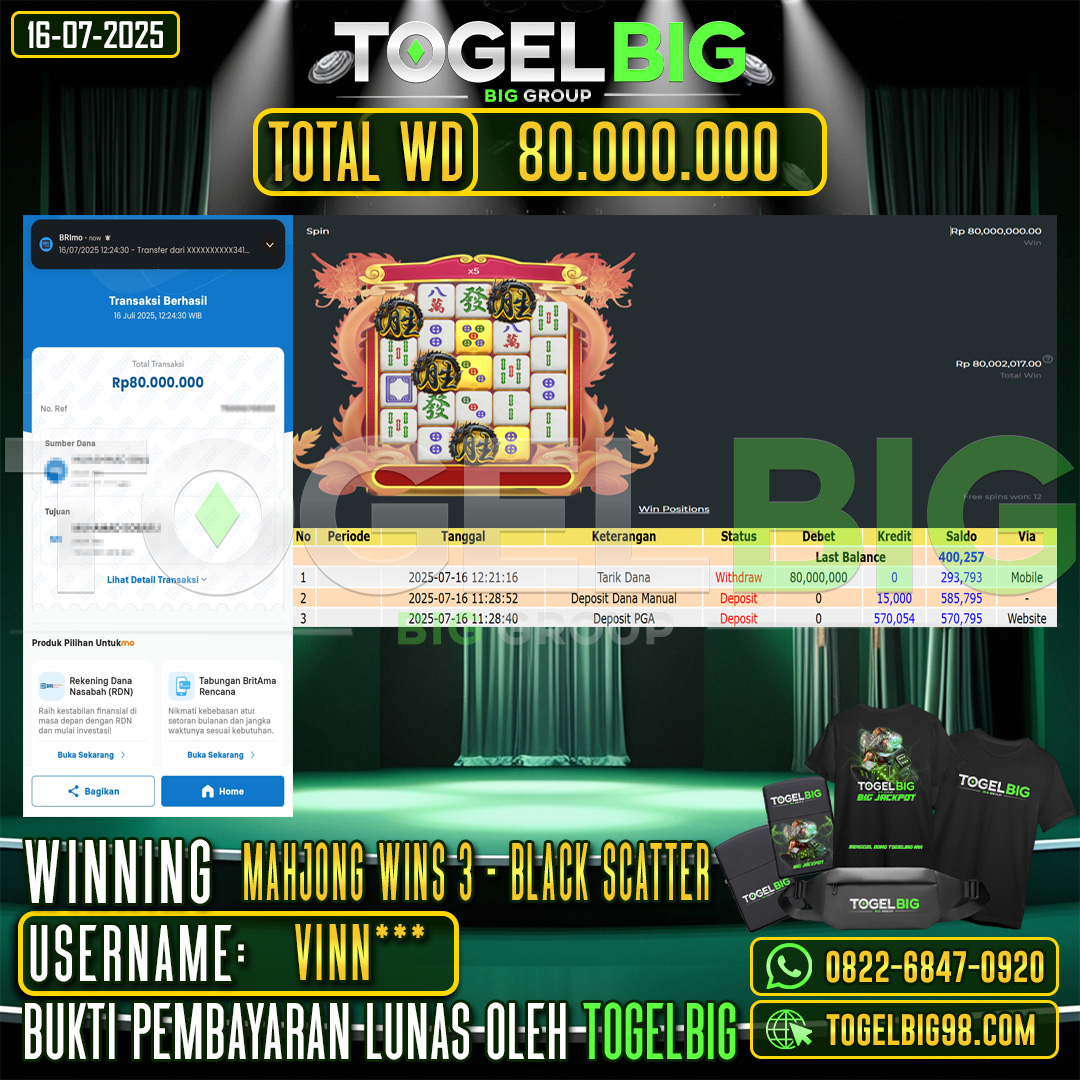 TOGELBIG JACKPOT SLOT MAHJONG WINS 3 - BLACK SCATTER RP.80.000.000,- LUNAS USER ID : VINN***