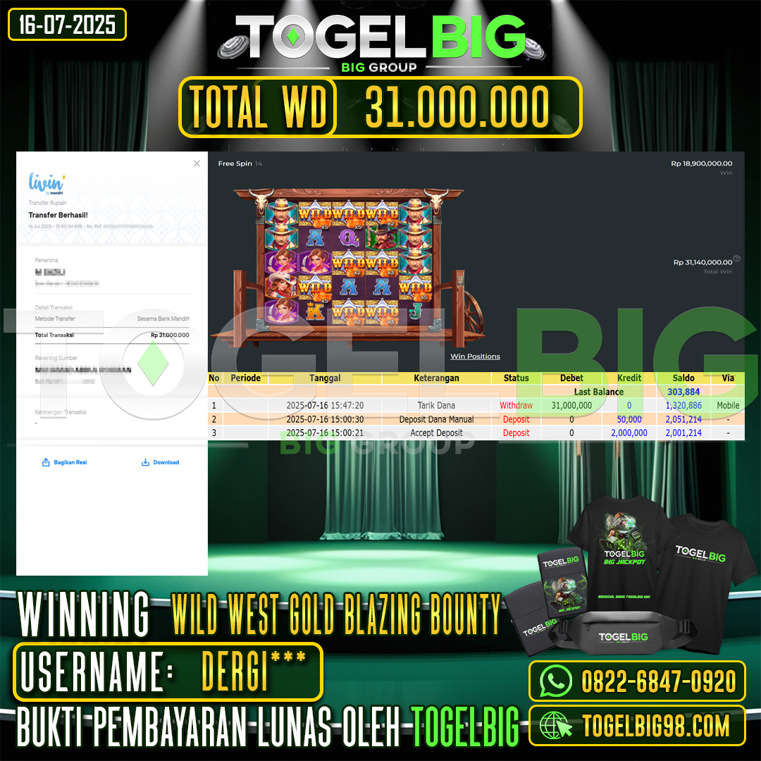 TOGELBIG JACKPOT SLOT WILD WEST GOLD BLAZING BOUNTY RP.31.000.000,- LUNAS USER ID : DERGI***