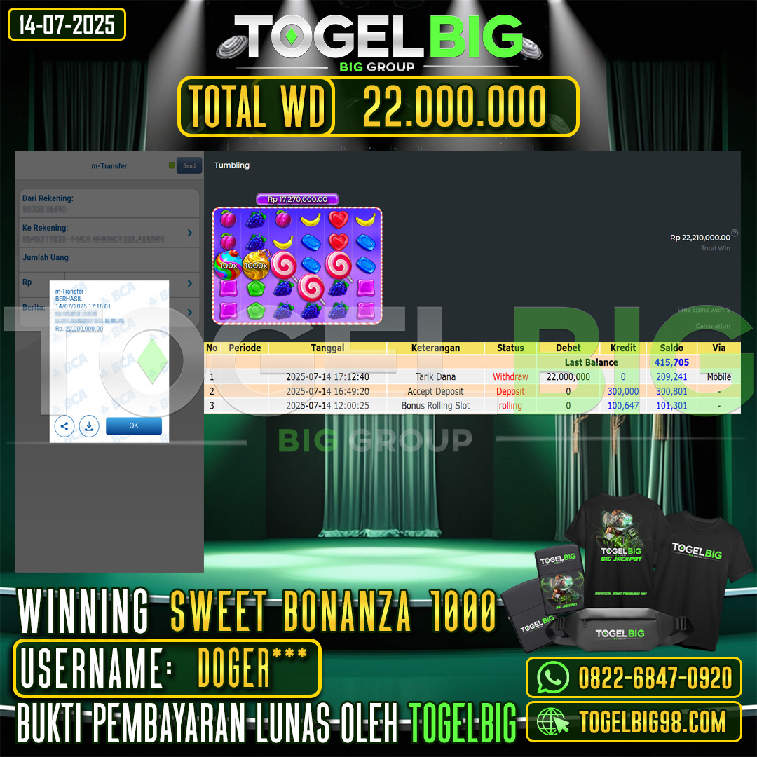 TOGELBIG JACKPOT SLOT SWEET BONANZA 1000 RP.22.000.000,- LUNAS USER ID : DOGE***