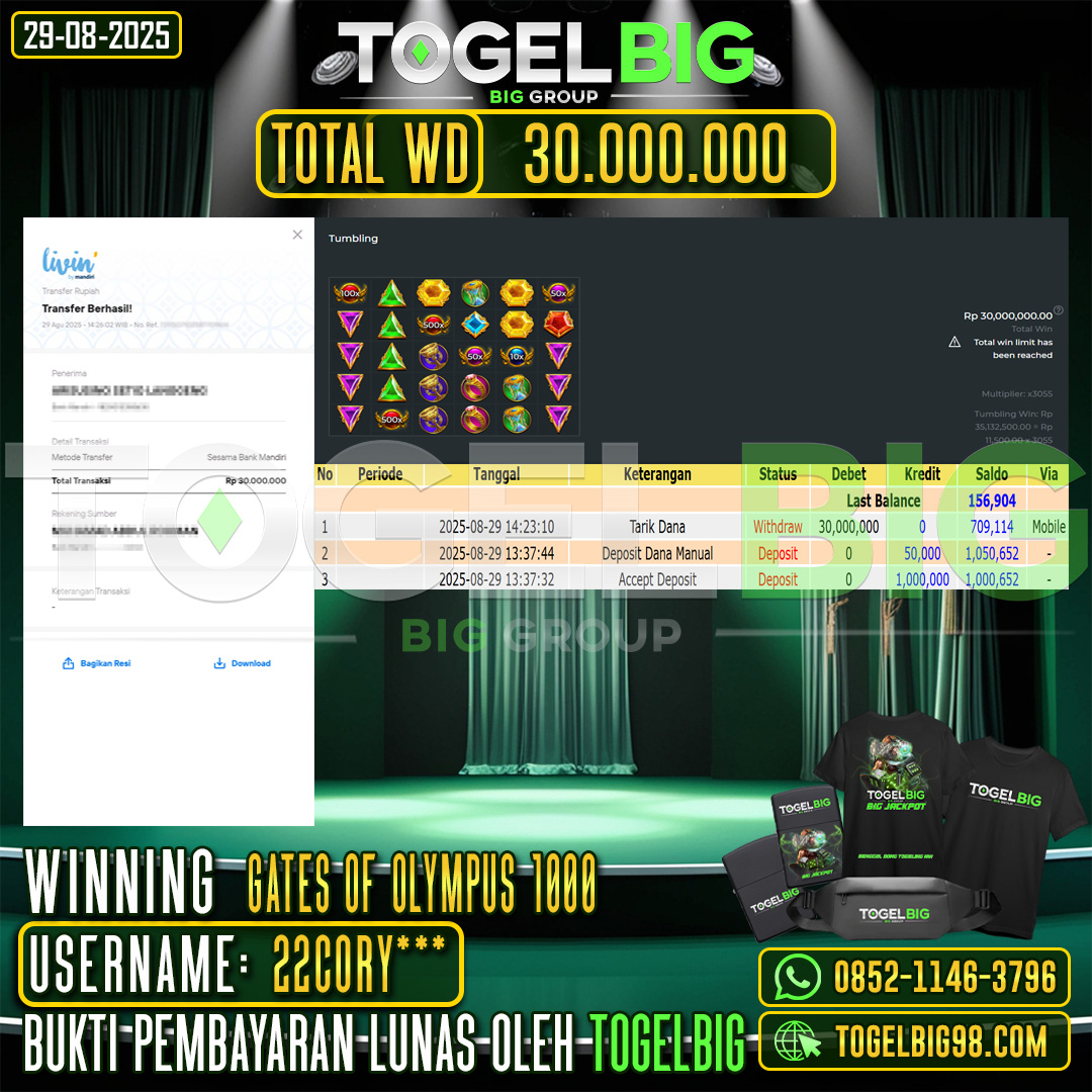 TOGELBIG JACKPOT SLOT GATES OF OLYMPUS 1000 RP.30.000.000,- LUNAS USER ID : 22CORY***