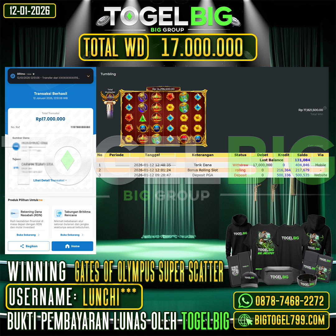 TOGELBIG JACKPOT SLOT GATES OF OLYMPUS SUPER SCATTER RP.17.000.000 ,- LUNAS USER ID :  LUCHI***
