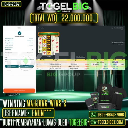 TOGELBIG JACKPOT SLOT MAHJONG WINS 2 RP.22.000.000,- LUNAS USER ID : ENUN***