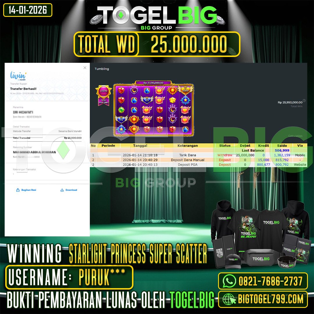 TOGELBIG JACKPOT SLOT STARLIGHT PRINCESS SUPER SCATTER RP.25.000.000,- LUNAS USER ID :  PURUK***