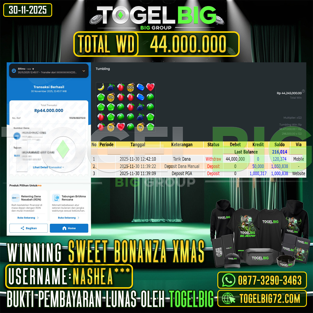 TOGELBIG  JACKPOT SLOT SWEET BONANZA XMAS  RP.44.000.000 ,- LUNAS USER ID :  NASHEA***
