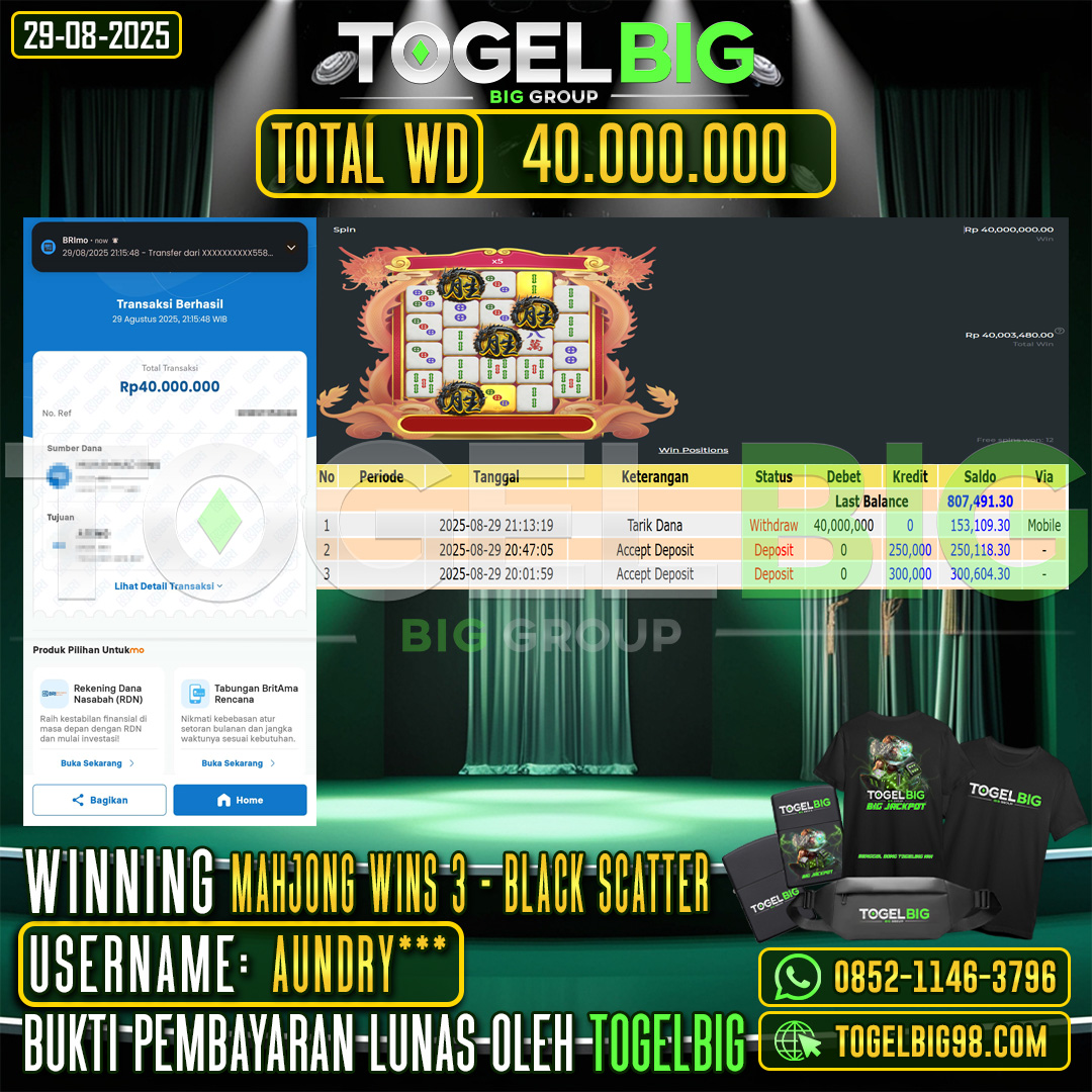 TOGELBIG JACKPOT SLOT MAHJONG WINS 3 - BLACK SCATTER RP.40.000.000,- LUNAS USER ID : AUNDRY***