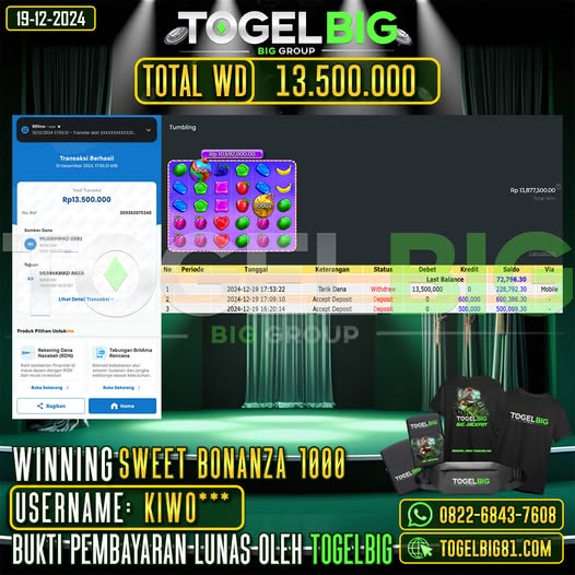 TOGELBIG JACKPOT SLOT SWEET BONANZA 1000 RP.13.500.000,- LUNAS USER ID : KIWO***