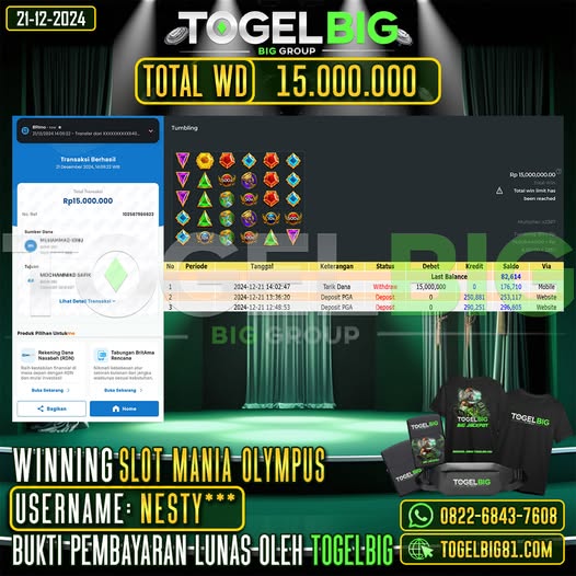 TOGELBIG JACKPOT SLOT MANIA OLYMPUS RP.15.000.000,- LUNAS USER ID : NESTY***