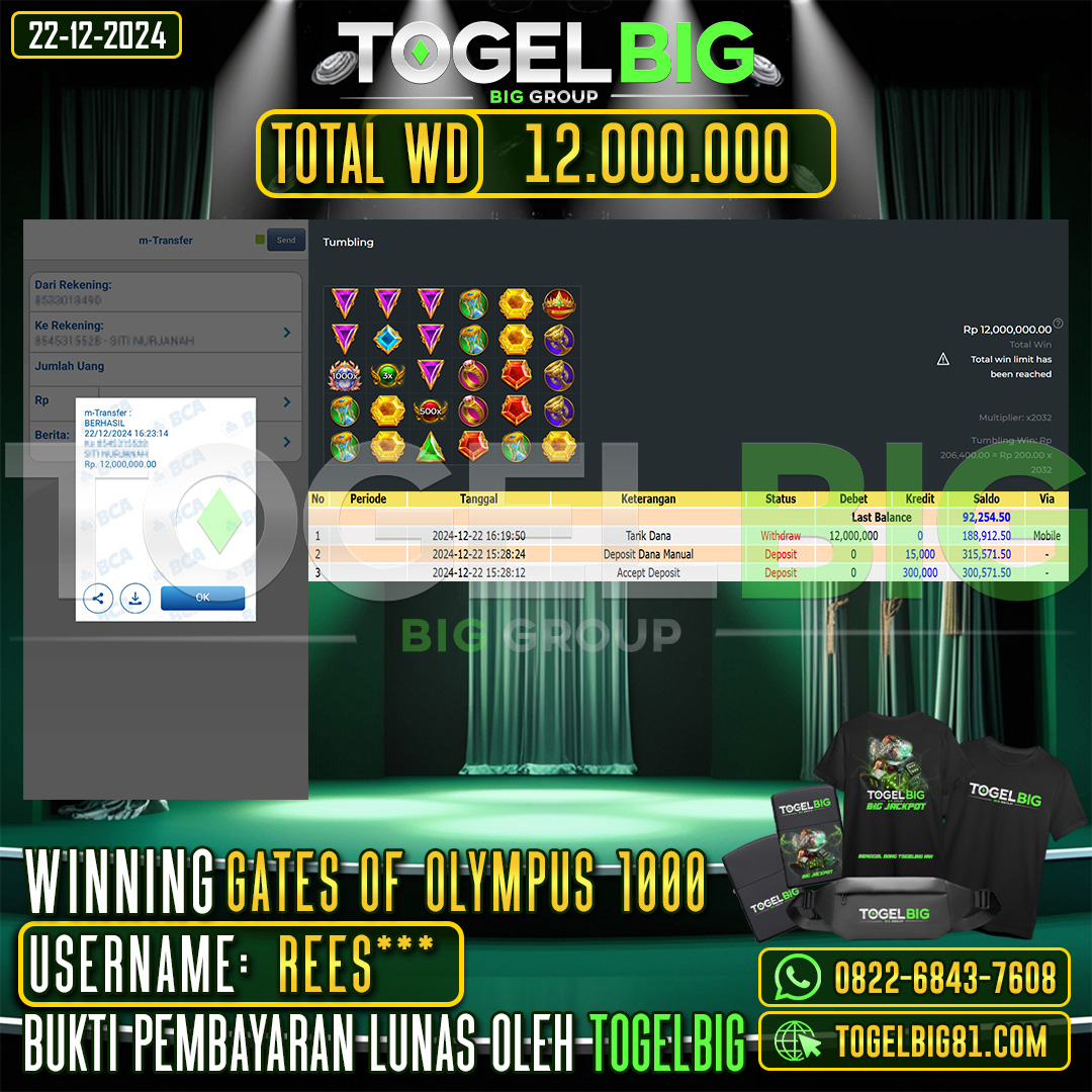 TOGELBIG JACKPOT SLOT GATES OF OLYMPUS 1000 RP.12.000.000,- LUNAS USER ID : REES***