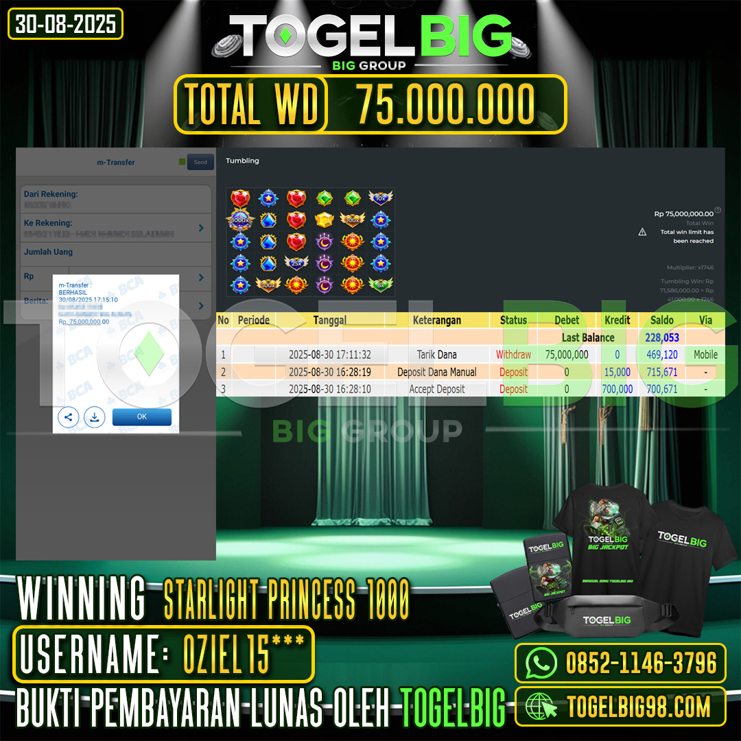 TOGELBIG JACKPOT SLOT STARLIGHT PRINCESS 1000 RP.75.000.000,- LUNAS USER ID : OZIEL15***