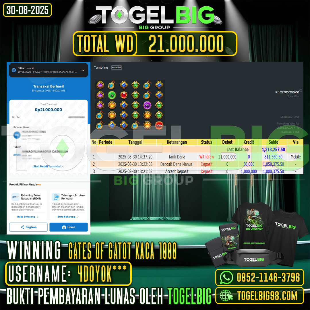 TOGELBIG JACKPOT SLOT GATES OF GATOT KACA 1000 RP.21.000.000,- LUNAS USER ID : 4DOYOK***