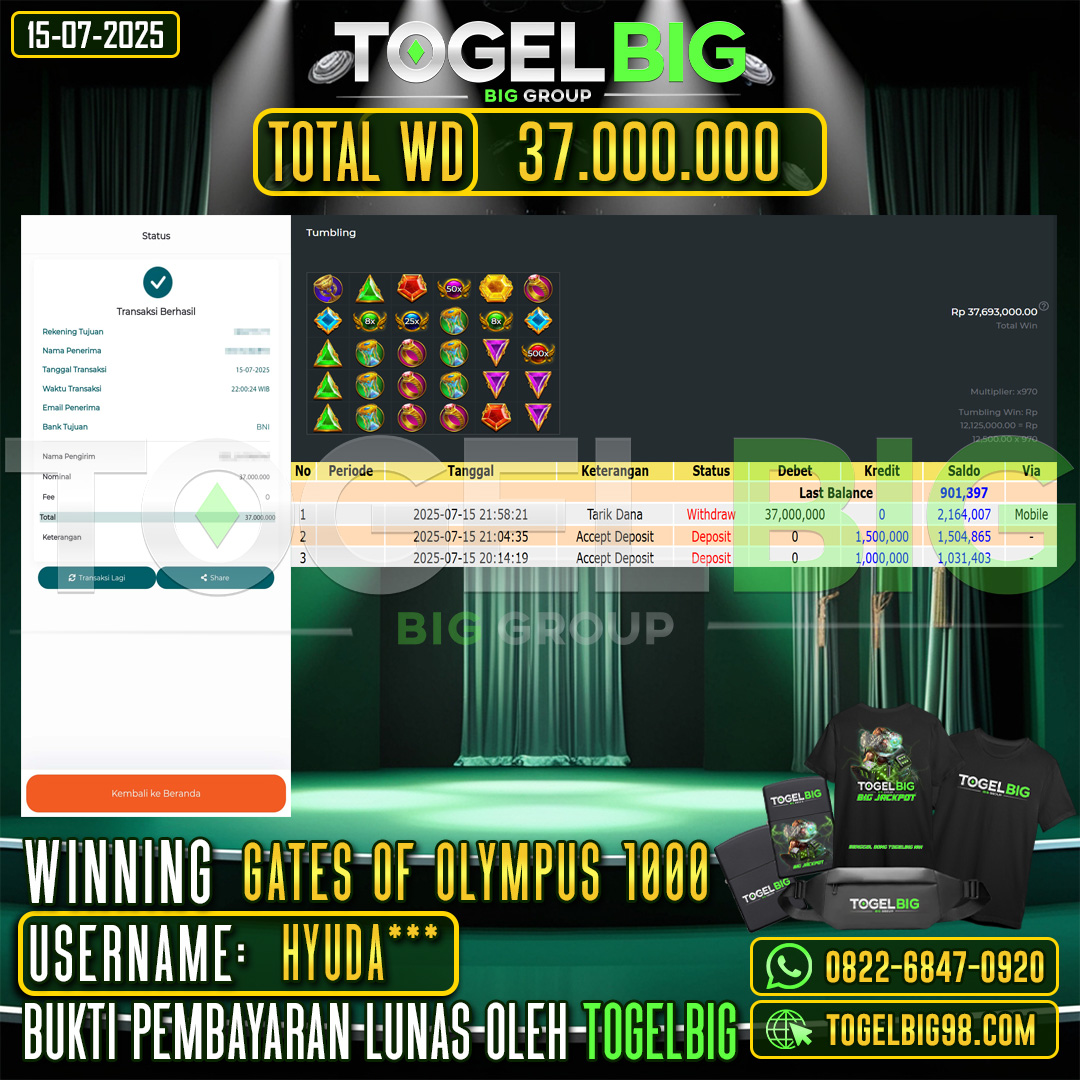 TOGELBIG JACKPOT SLOT GATES OF OLYMPUS 1000 RP.37.000.000,- LUNAS USER ID : HYUDA***
