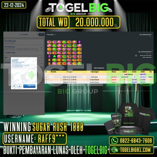 TOGELBIG JACKPOT SLOT SUGAR RUSH 1000 RP.20.000.000,- LUNAS USER ID : RAFF9***