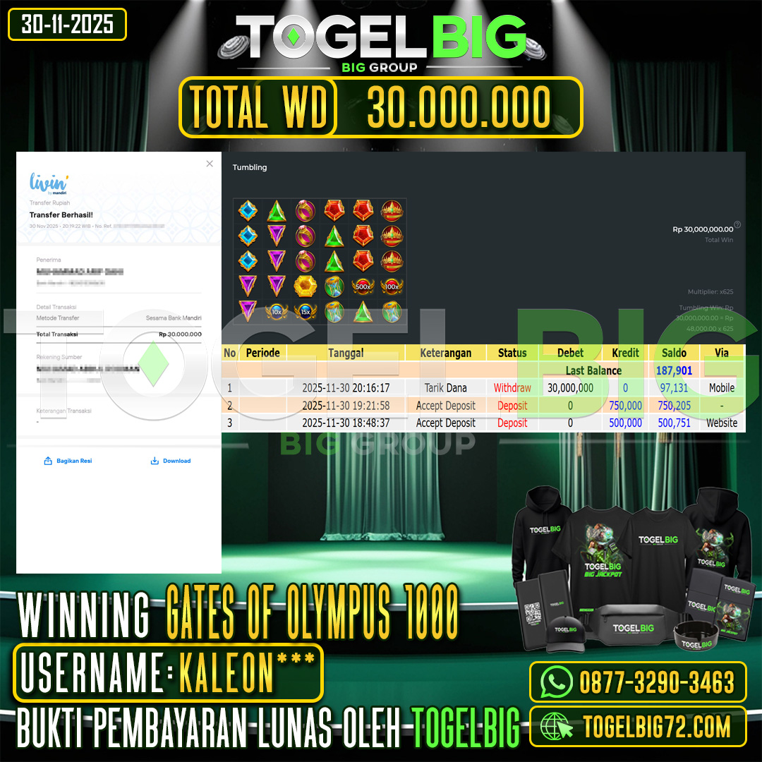 TOGELBIG  JACKPOT SLOT  GATES OF  OLYMPUS 1000  RP.30.000.000 ,- LUNAS USER ID :  KALEON***