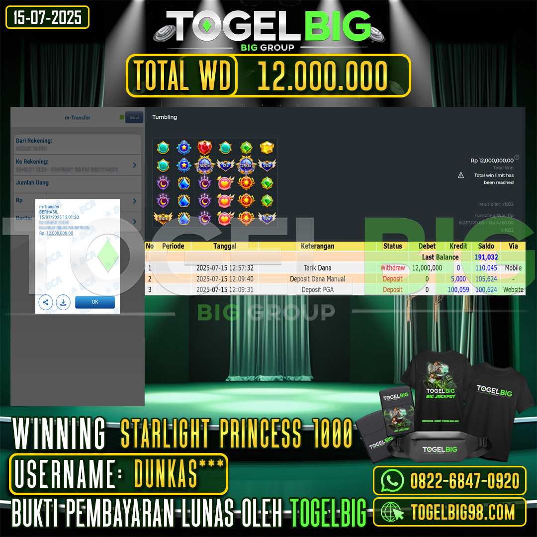 TOGELBIG JACKPOT SLOT STARLIGHT PRINCESS 1000 RP.12.000.000,- LUNAS USER ID : DUNKAS***