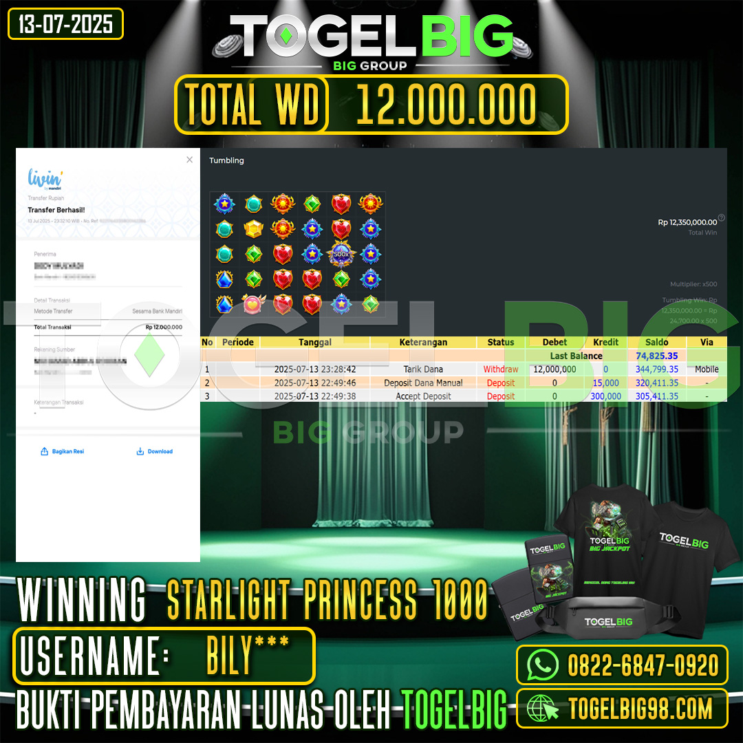 TOGELBIG JACKPOT SLOT STARLIGHT PRINCESS 1000 RP.12.000.000,- LUNAS USER ID : BILY***