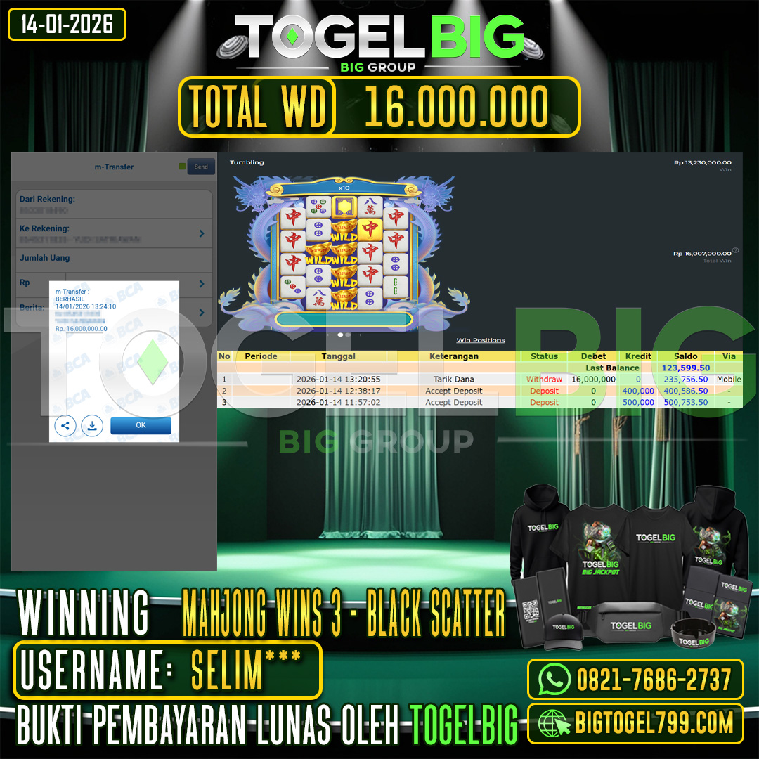 TOGELBIG JACKPOT SLOT MAHJONG WINS 3 - BLACK SCATTER RP.16.000.000,- LUNAS USER ID :  KITYU***