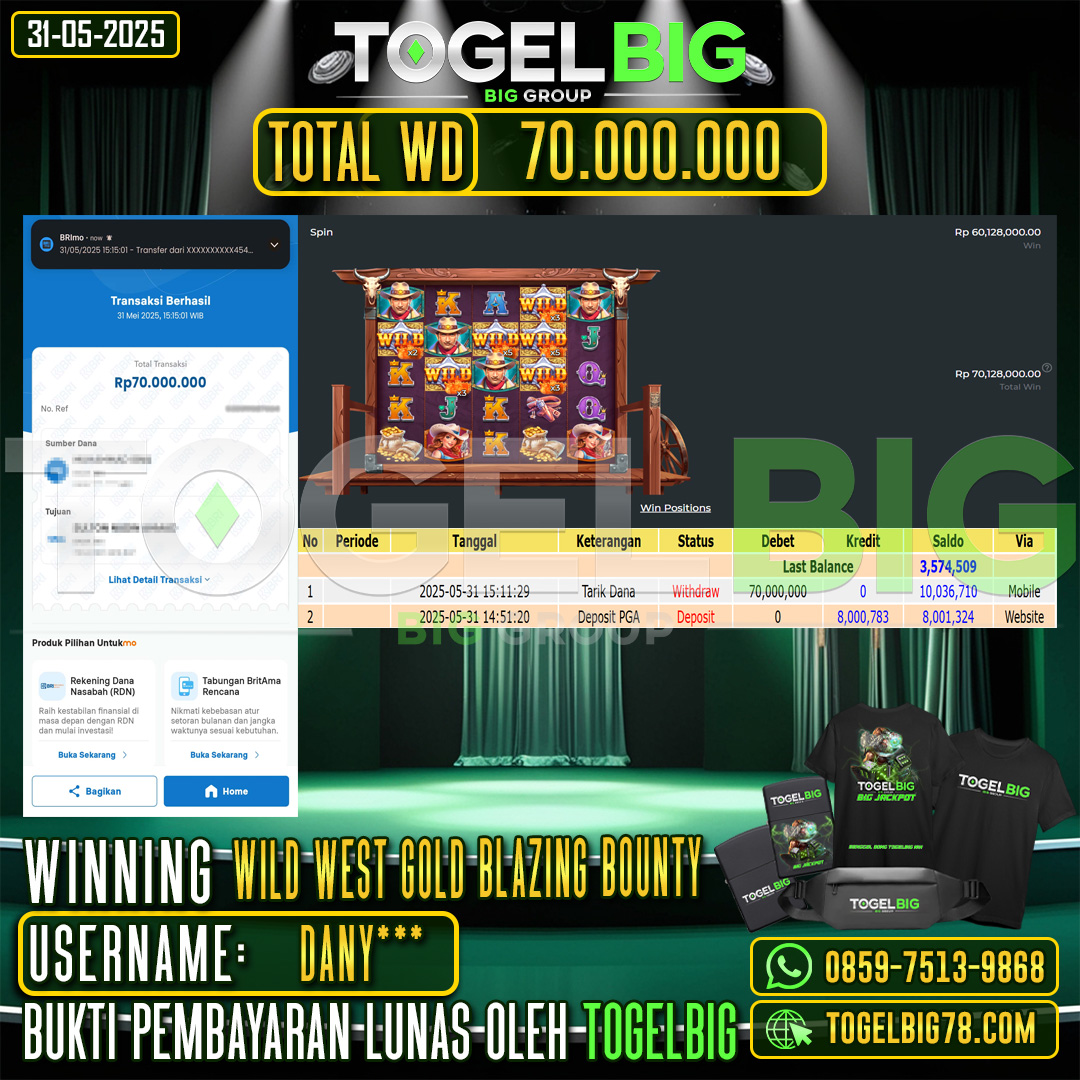 TOGELBIG JACKPOT SLOT WILD WEST GOLD BLAZING BOUNTY RP.70.000.000 ,- LUNAS USER ID : DANY***