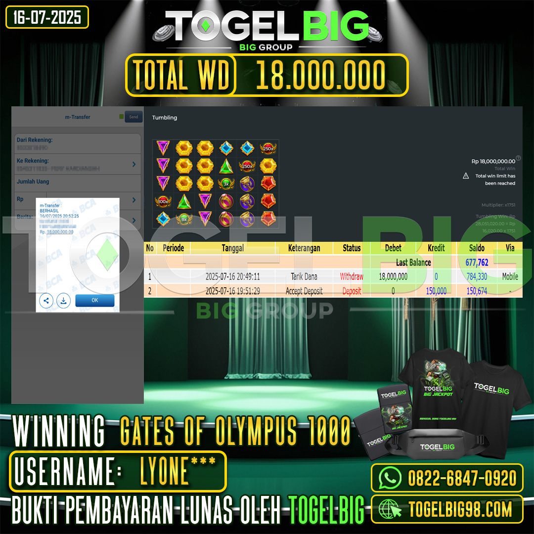 TOGELBIG JACKPOT SLOT GATES OF OLYMPUS 1000 RP.18.000.000,- LUNAS USER ID : LYONE***