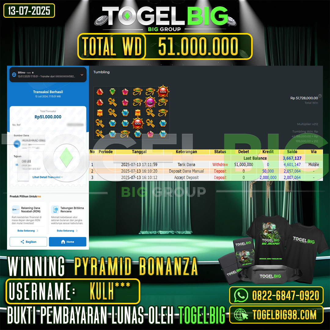 TOGELBIG JACKPOT SLOT PYRAMID BONANZA RP.51.000.000,- LUNAS USER ID : KULH***