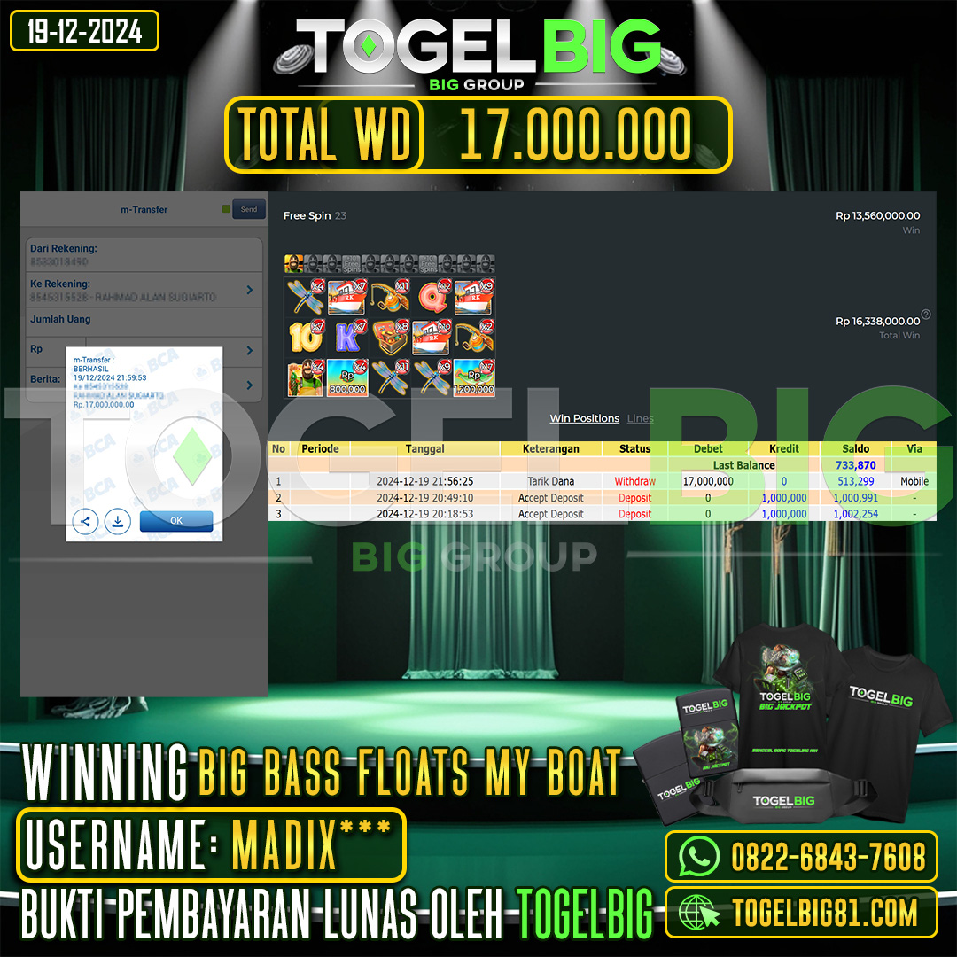 TOGELBIG JACKPOT SLOT BIG BASS FLOATS MY BOAT RP.17.000.000,- LUNAS USER ID : MADIX***